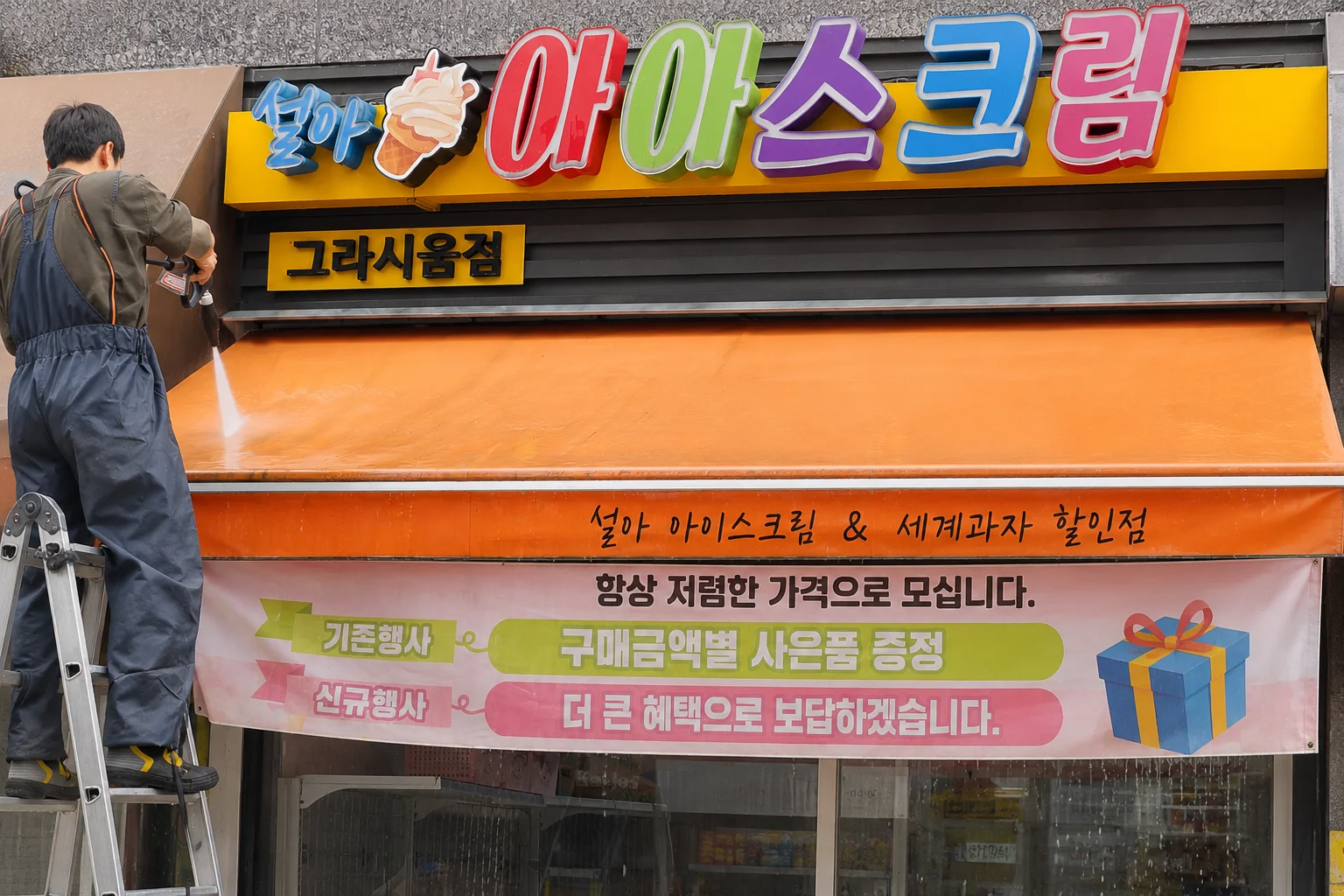 상가 어닝청소 작업
